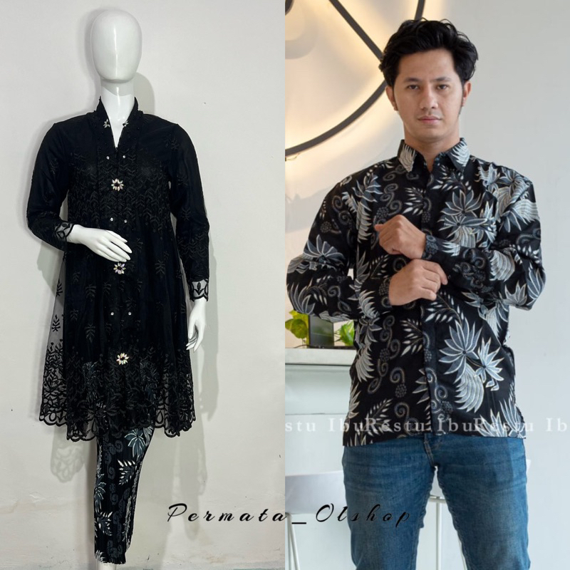 Couple Kebaya Floy Payet Tunik / Couple Kebaya dan Kemeja Batik / Couple Kebaya Lamaran / Kebaya Tun
