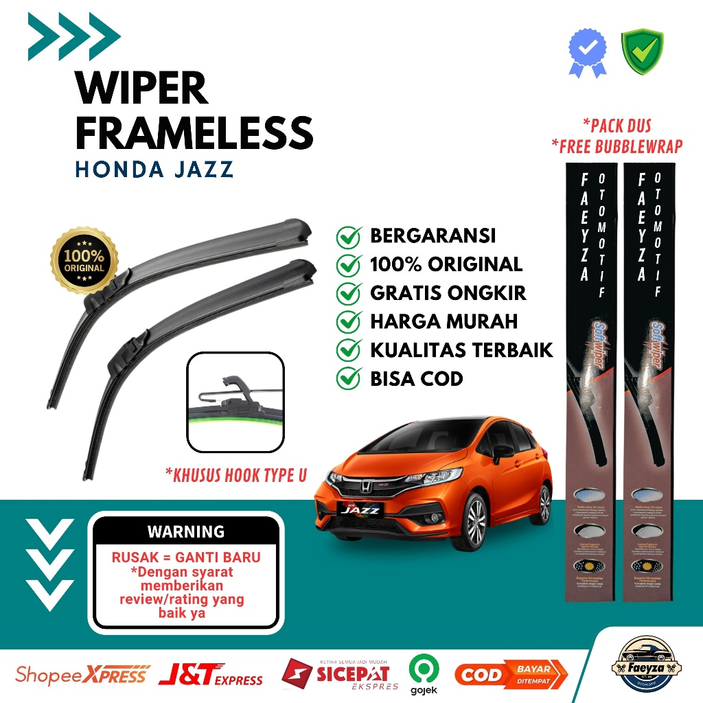 Wiper Frameless Honda Jazz 1 Set Kanan Kiri Wiper Kaca Mobil Frameless Murah Honda Jazz Wiper Mobil 