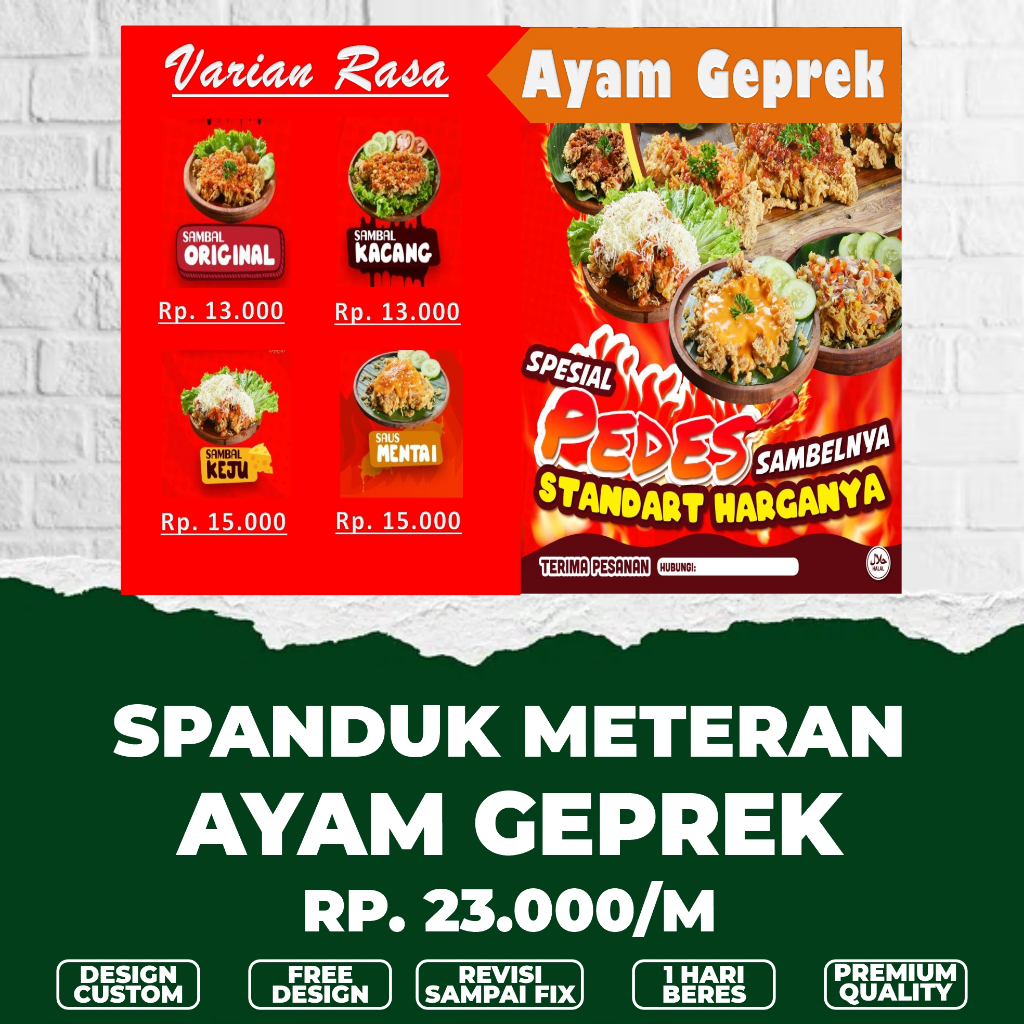 Spanduk banner ayam geprek / banner usaha ayam geprek / banner spanduk meteran custom termurah