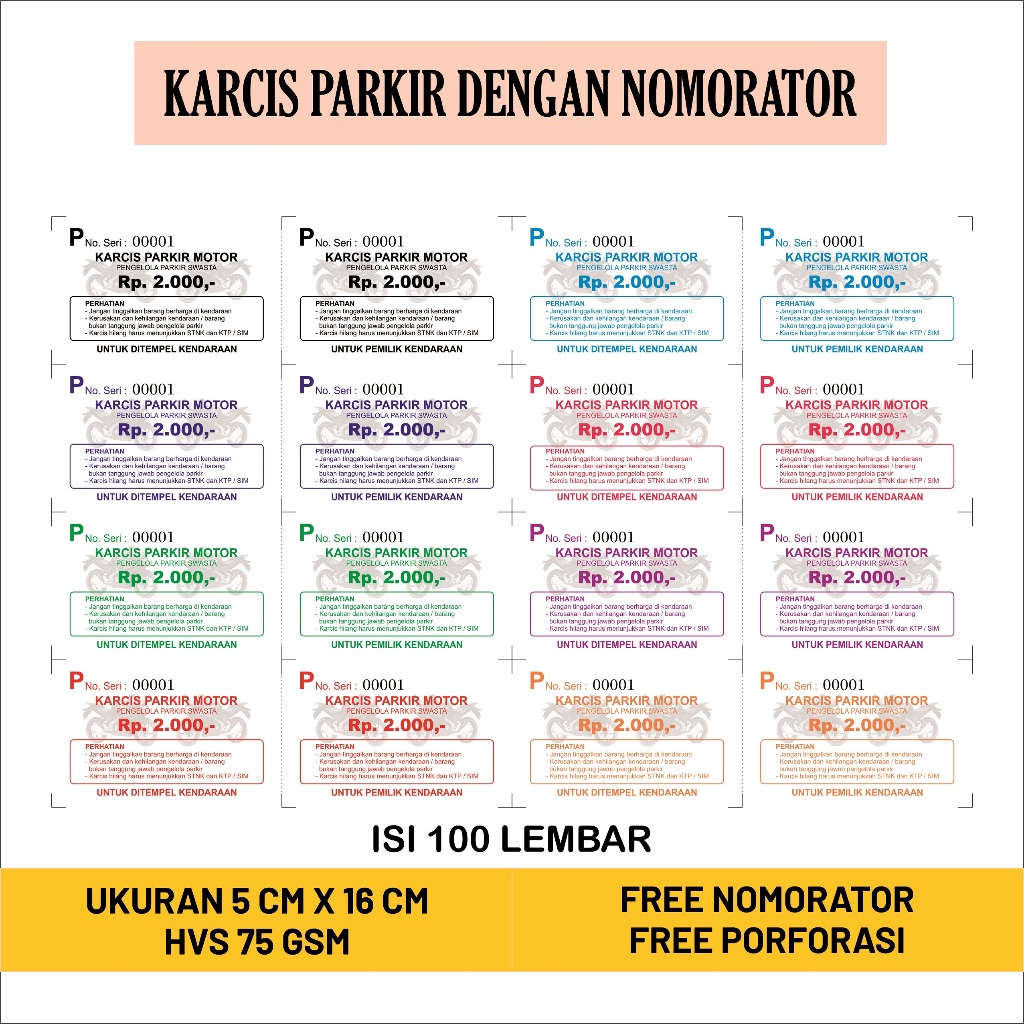 

Karcis Parkir Motor Mobil Dengan Nomor Urut Murah