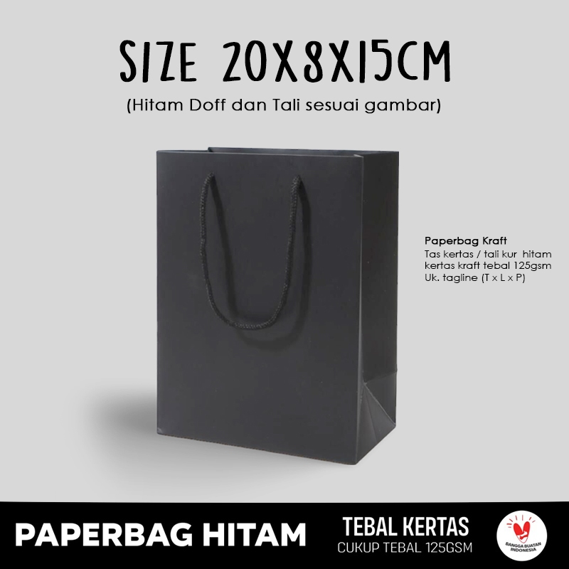 

Paper Bag Polos Hitam (Tali Kur) Paper Bag Kado Uk. 20x8x15 cm / Paper Bag Mini Warna Hitam Packing Souvenir Wedding / Paperbag Polos Packaging Olshop Murah