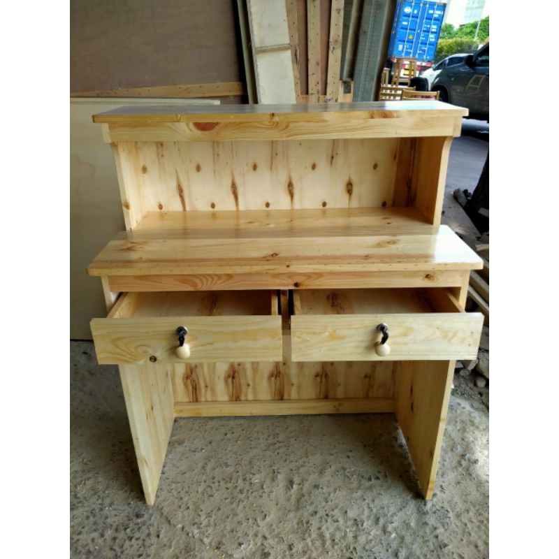 Meja kasir resepsionis (dua laci) kayu jati belanda