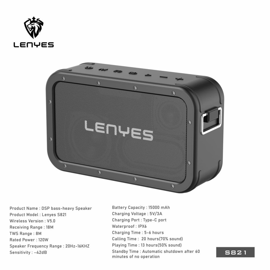 SPEAKER BLUETOOTH LENYES TWS S821 120W DSP HEAVY BASS IPX6 S-821 ACC