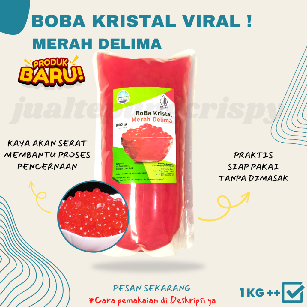 

Boba Kristal Merah Delima / Boba Jelly Siap Pakai Tanpa Dimasak 1 Kg++