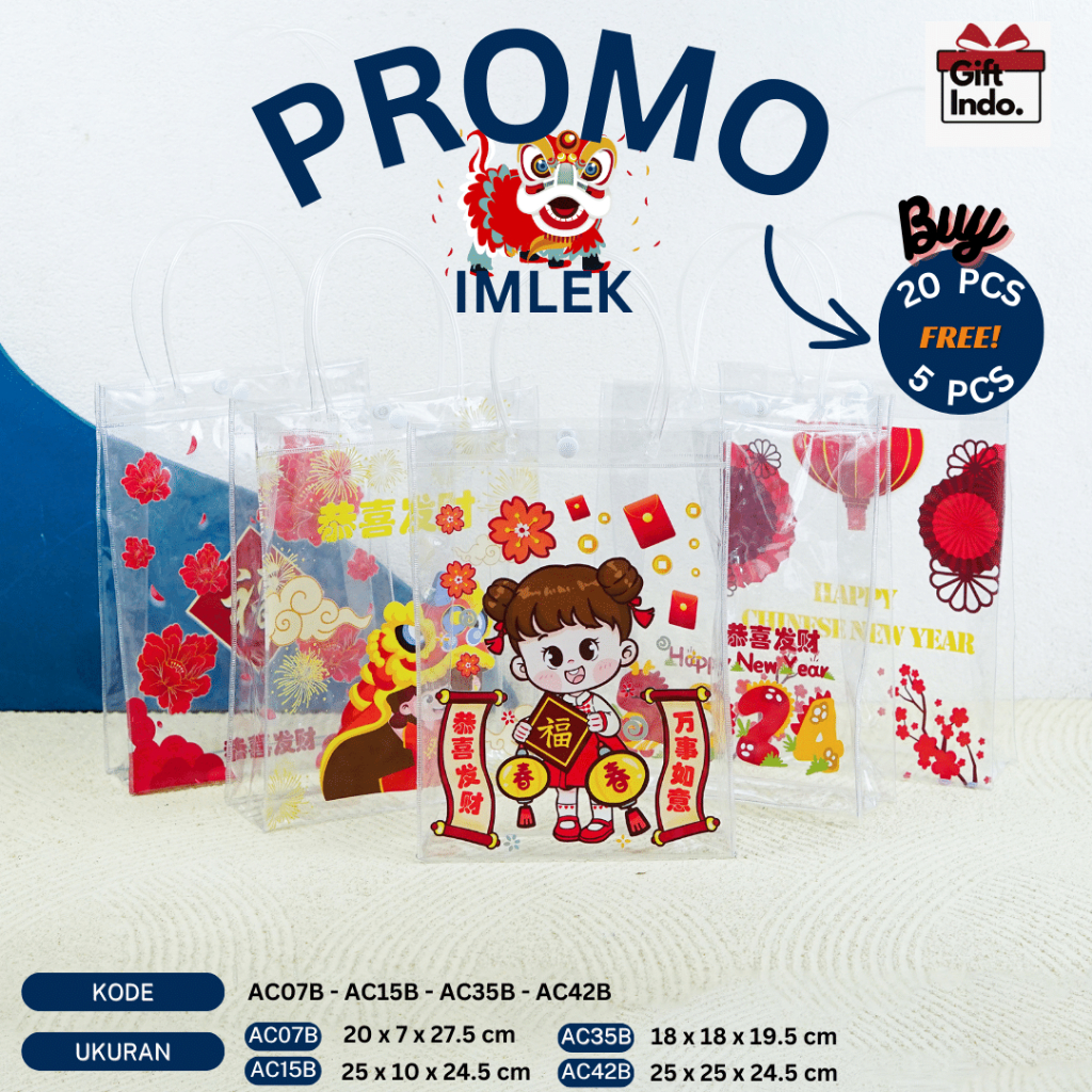 Tas Mika PVC Transparan / Tas Mika PVC Polos Goodiebag Hampers Souvenir Ulang Tahun Transparant Beni