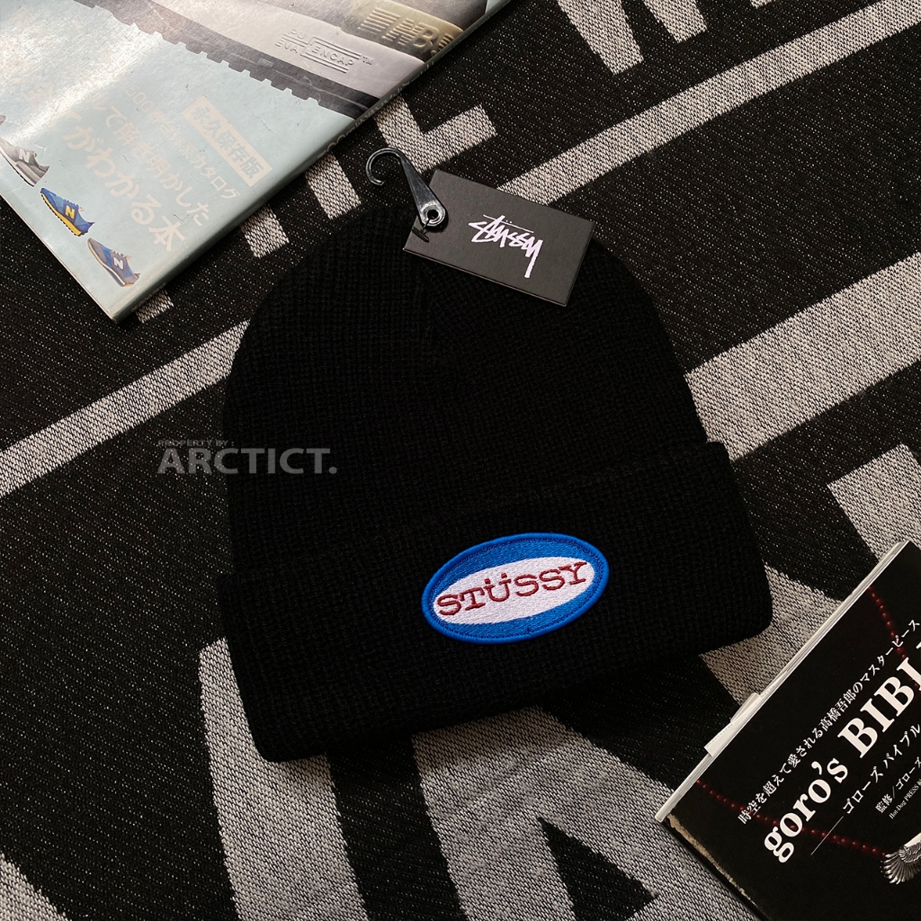 STUSSY OVAL PATCH BEANIE HAT - BLACK | ORIGINAL