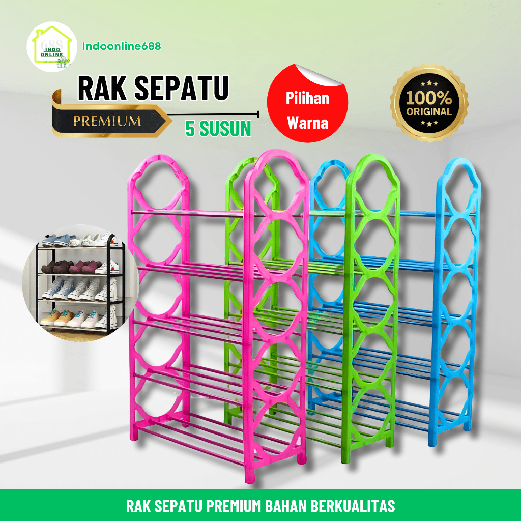 INDOONLINE - R001 - RAK SEPATU SUSUN 4 WARNA WARNI - RAK SANDAL TINGKAT MULTIFUNGSI BAHAN STAINLESS 