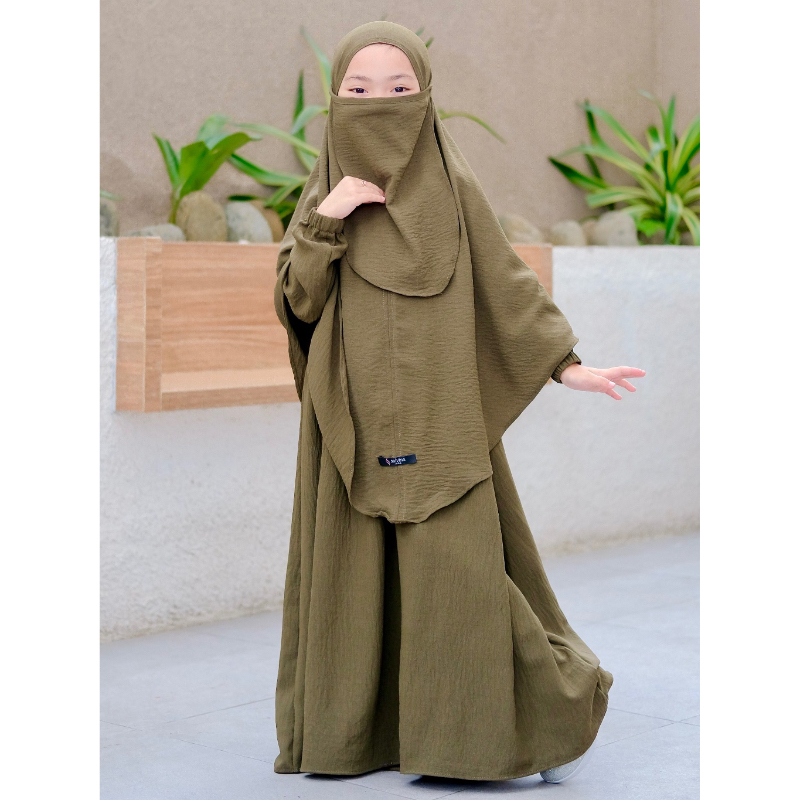 Terlaris Salvina Kids Gamis Anak SyarI Cadar Warna Army Inara Set
