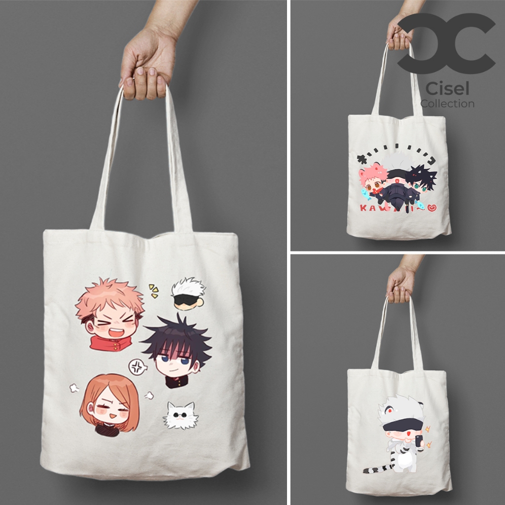 CISEL Tote Bag Tas Kanvas Resleting Gojo Jujutsu Kaisen Anime Lucu Aesthetic Ukuran 30x40 Cisel Coll