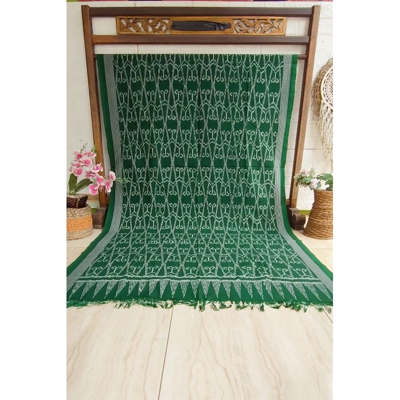 KAIN TENUN BLANKET TRADISIONAL TROSO JEPARA, KAIN TENUN ETNIK NUSANTARA MOTIF SINTANG HIJAU, KAIN TE