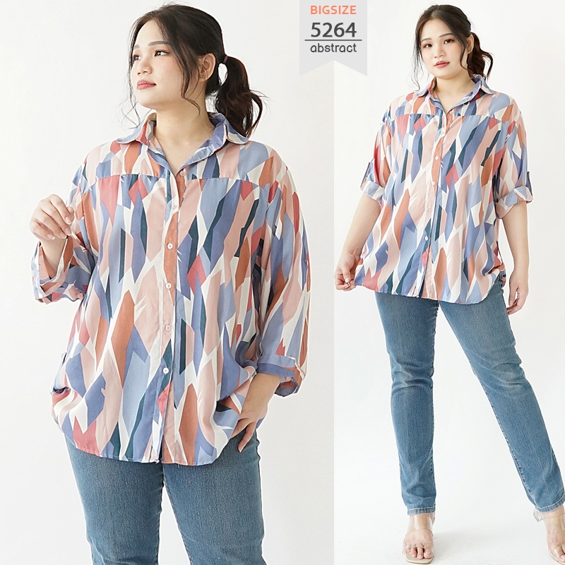 BAJU KEMEJA ABSTRACT WANITA LD 130cm XXXL BIG SIZE JUMBO 5264 BAJU IBU HAMIL MENYUSUI KERJA KANTOR P