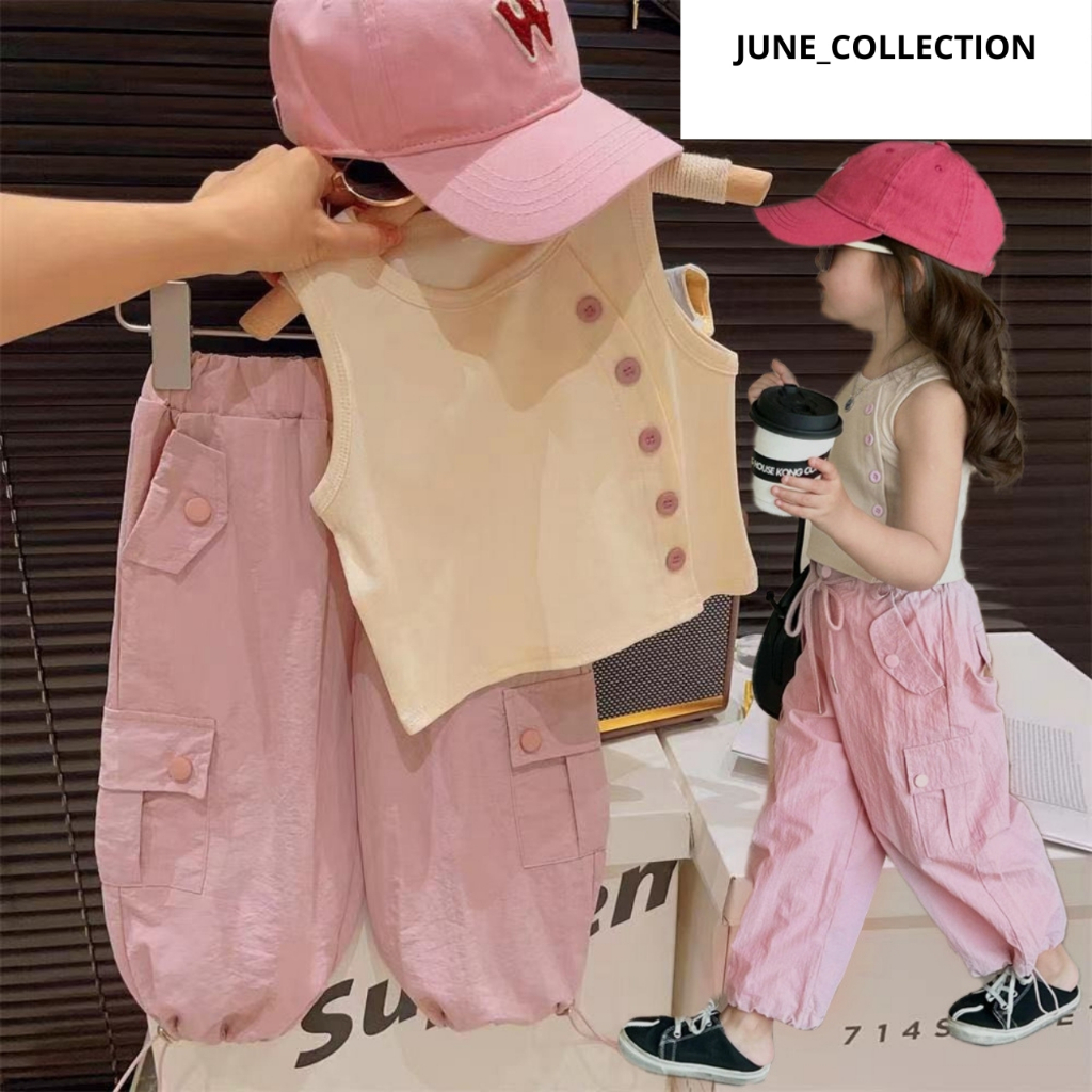 Baju Anak Perempuan Set Setelan Anak Perempuan Cargo Celana Cargo Anak Perempuan Baju Celana