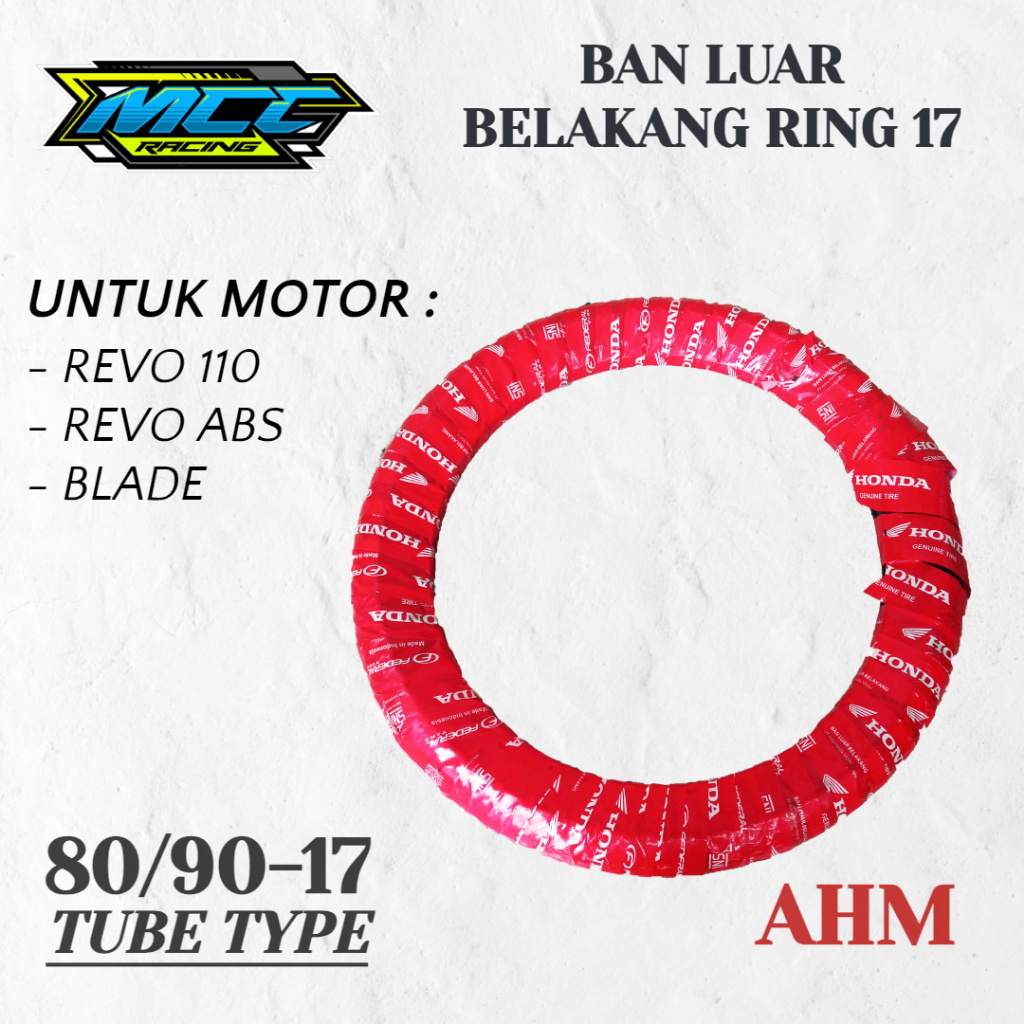 BAN LUAR REVO 110 AHM 80/90-17 TUBE TYPE BAN LUAR BELAKANG BEBEK RING 17 AHM 80/90-17 NON TUBLESS