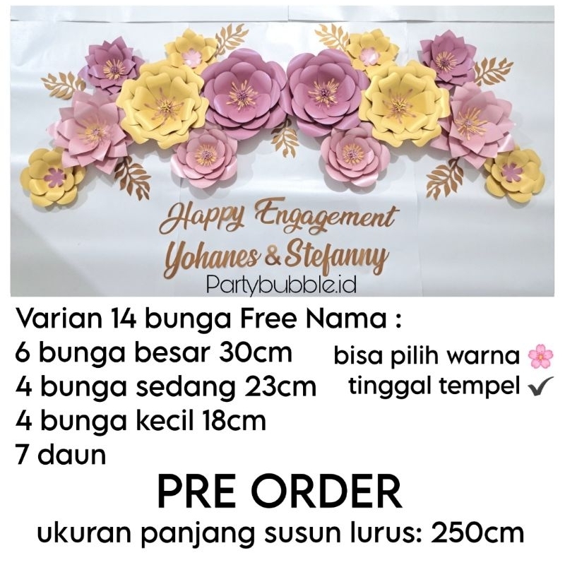 Flower Paper Hiasan Bunga Kertas Tempel Dinding Jasmine Engagement Wedding Tasyakuran Aqiqah Birthda