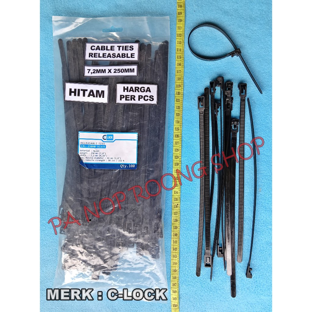 

CABLE TIES RELEASABLE 7,2MM X 250MM C-LOCK HITAM PER PCS