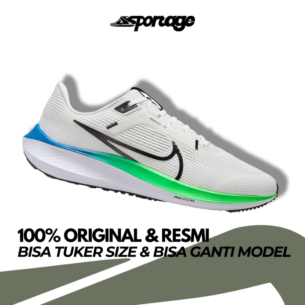 Sepatu Lari Pria Nike Air Zoom Pegasus 40 Platinum Tint Black White Green Strike