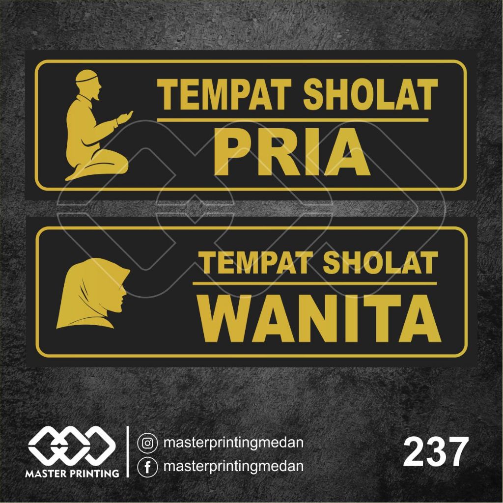 

237 - Stiker Tempat Sholat Pria dan Wanita, Sticker Vinyl, Premium, Tahan Air, Termurah, Bisa Custom