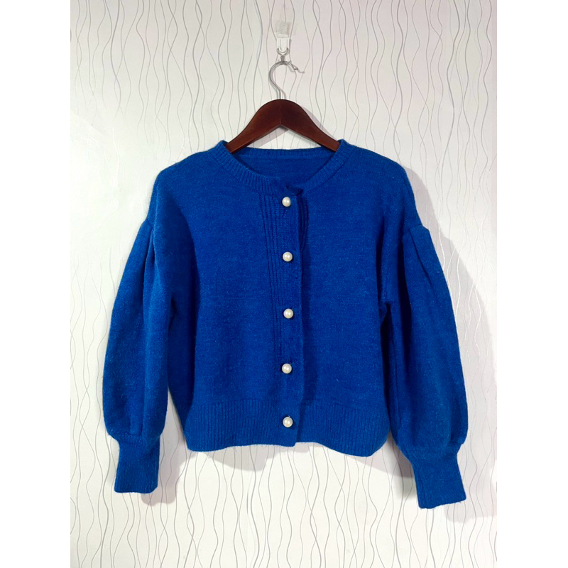 cardigan rajut balon kancing mutiara