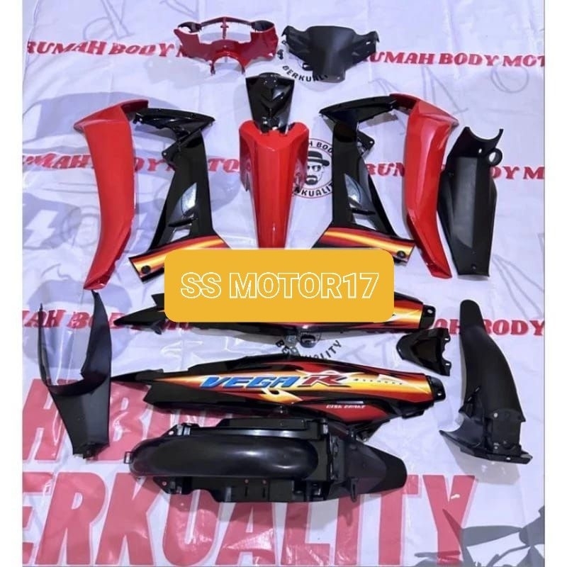 COVER BODY VEGA R NEW STRIPING MERAH HITAM