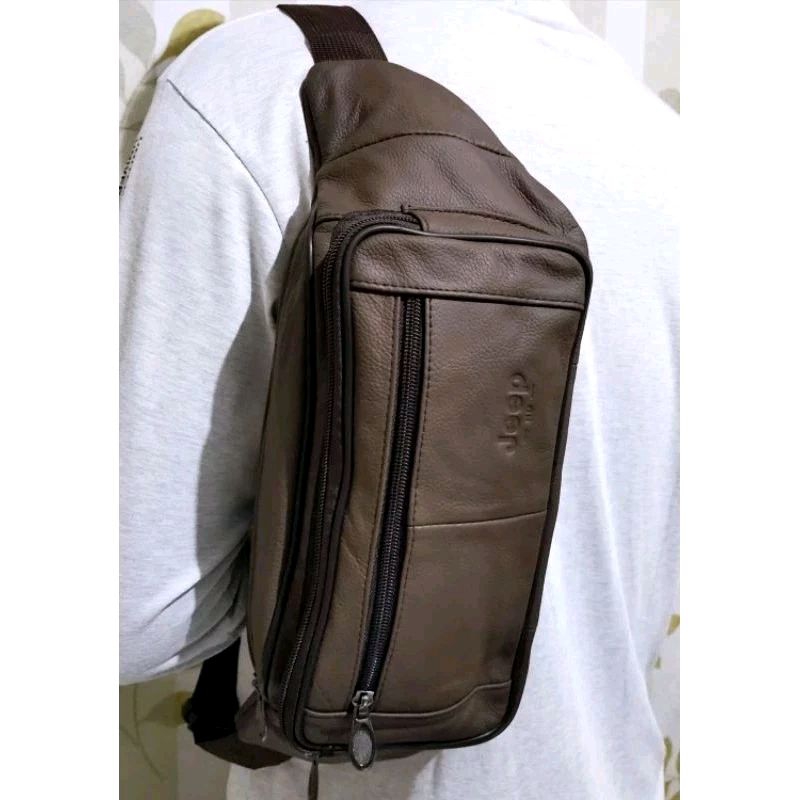 Tas pinggang pria kulit asli ukuran besar waistbag kulit asli tas slempang jumbo kulit asli