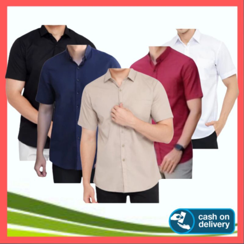 Baju Kemeja Hem Lengan Pendek Polos Pria