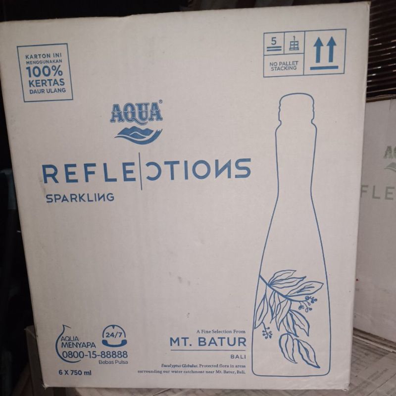Minuman Air Minum Mineral dalam Kemasan AQUA Reflections Sparkling 6 x 750ml 750 ml Botol Beling Kac