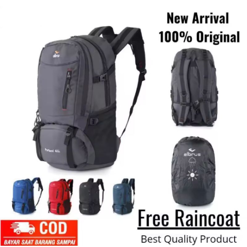 Elbrus - Tas Ransel Series Portland 40L/ Tas Gunung Nyaman & Anti Air Free Cover Bag