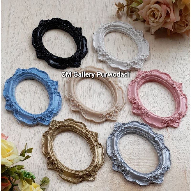 Vintage Retro Golden Frame Props Foto Bingkai Emas Hiasan Dekorasi 05 Oval Frame Resin Mahar