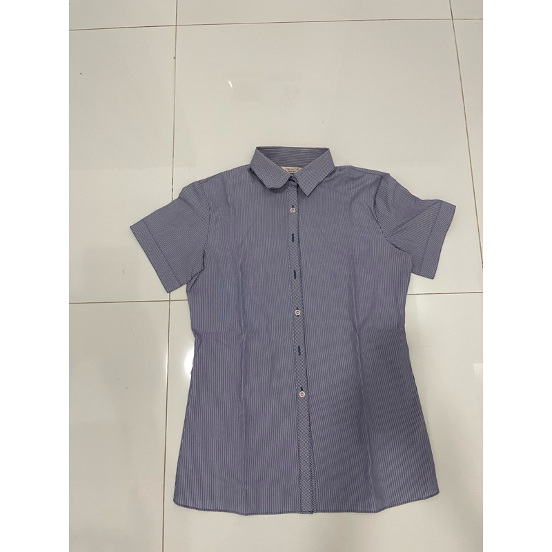 kemeja blus wanita biru garis halus