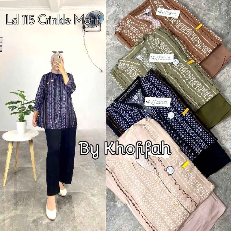 Ld 110 setcel crinkle airflow/setelan wanita crinkle motif/setcel crinkle kombinasi/oneset daily