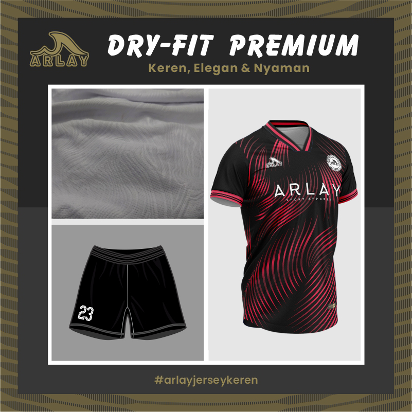 Jersey Futsal Arlay Keren - Baju Bola Printing Custom Bisa Satuan Desain S 05 Warna Hitam Merah