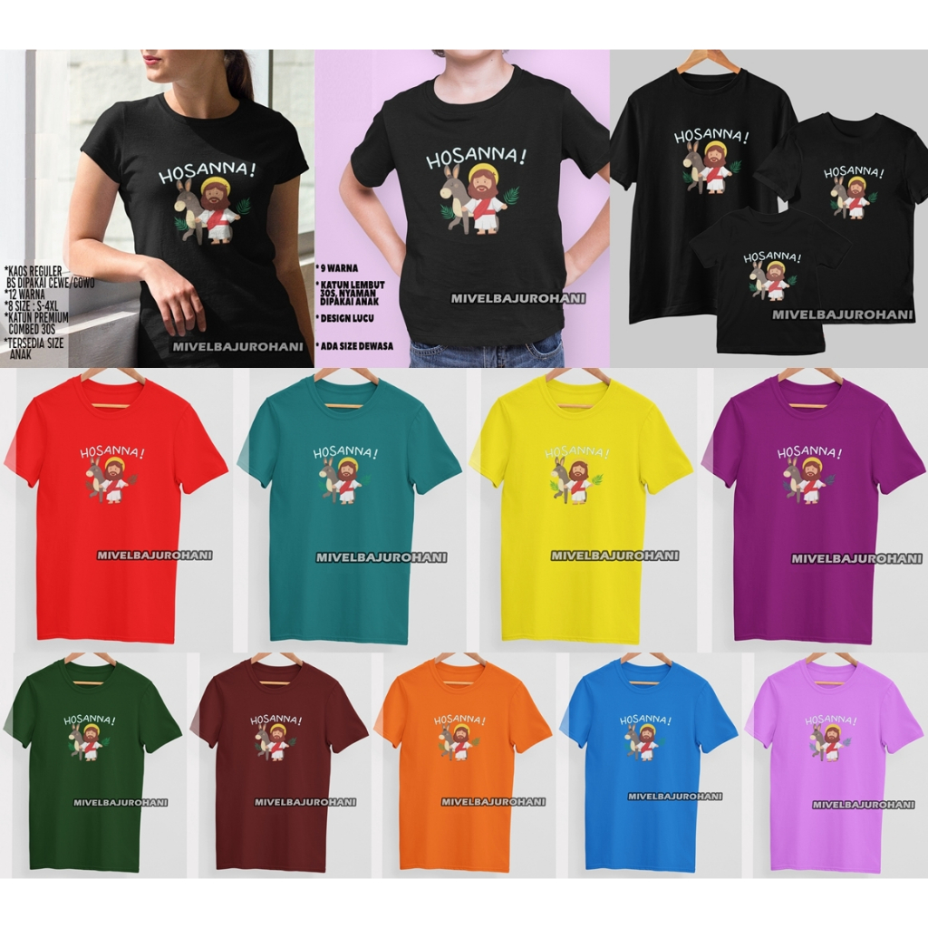 BAJU KAOS ROHANI KRISTEN HOSANNA PRIA WANITA ANAK SINGLE COUPLE PASANGAN KEMBAR KEMBARAN / BAJU NATA