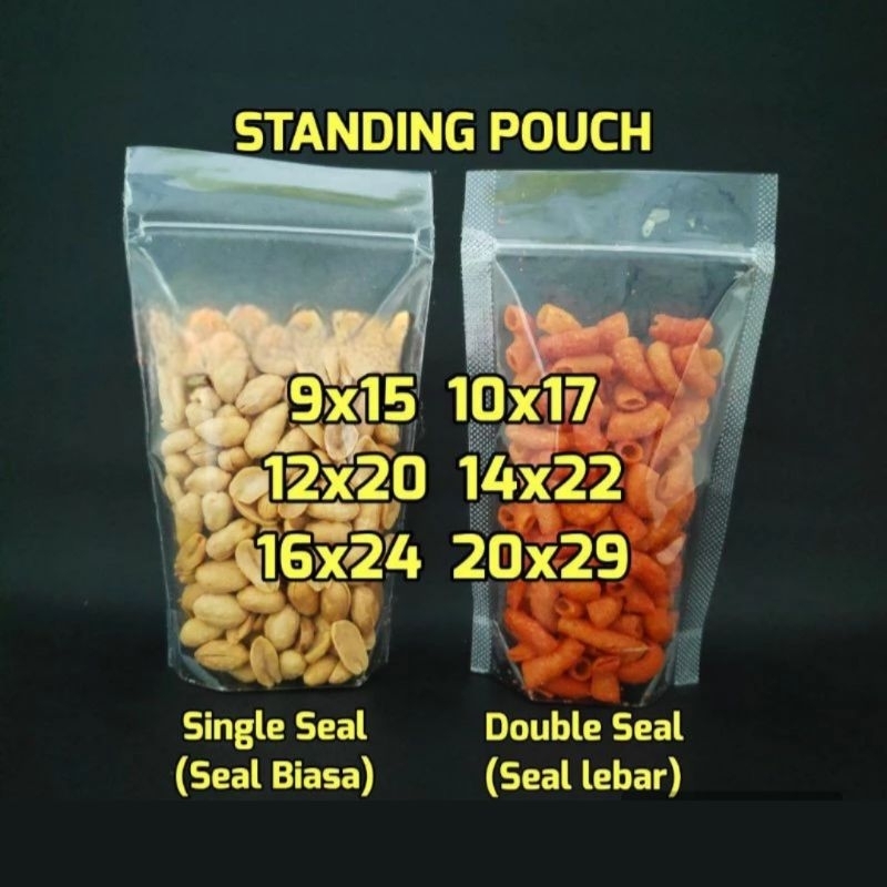 Plastik Klip Makanan Berdiri 9x15 10x17 12x20 14x22 16x24 20x29 Cm Standing Pouch Snack