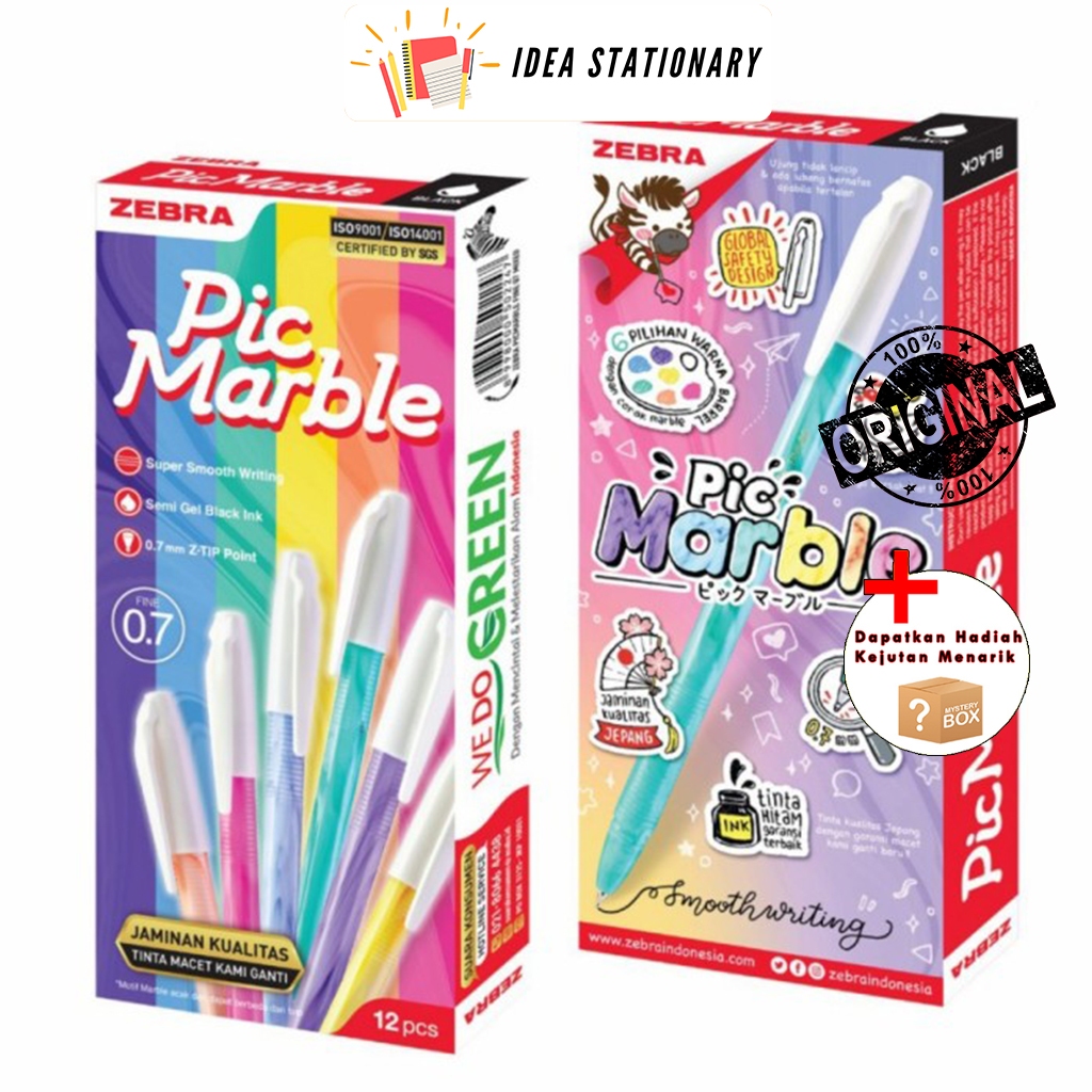 

Ballpen Bolpoint Pulpen Pen Zebra Picmarble Semi Gel 0.7 mm Biru 1 Pack / Box / Isi 12 pcs