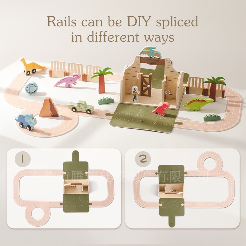 Wooden Dino Car Track Suitcase Rule Game