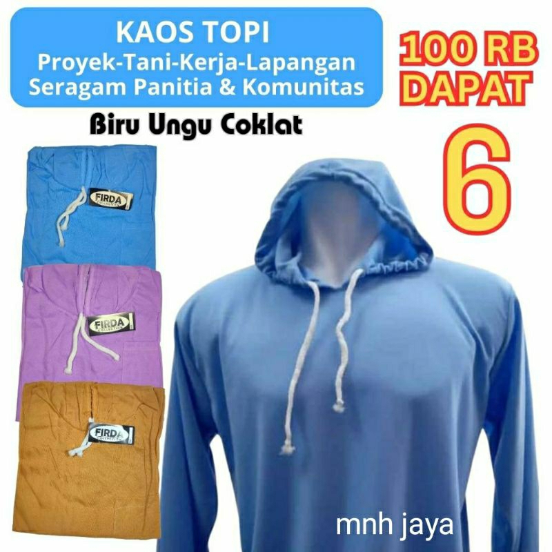 [PAKET 6 PCS] Kaos Lengan Panjang topi polos Kaos sawah topi polos kaos berkebun kaos proyek kaos ba