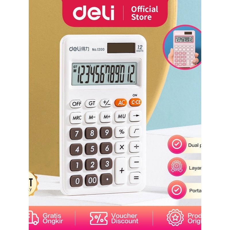 

Deli Desktop Calculator/Kalkulator Meja Mini Portable Dual Power 1200
