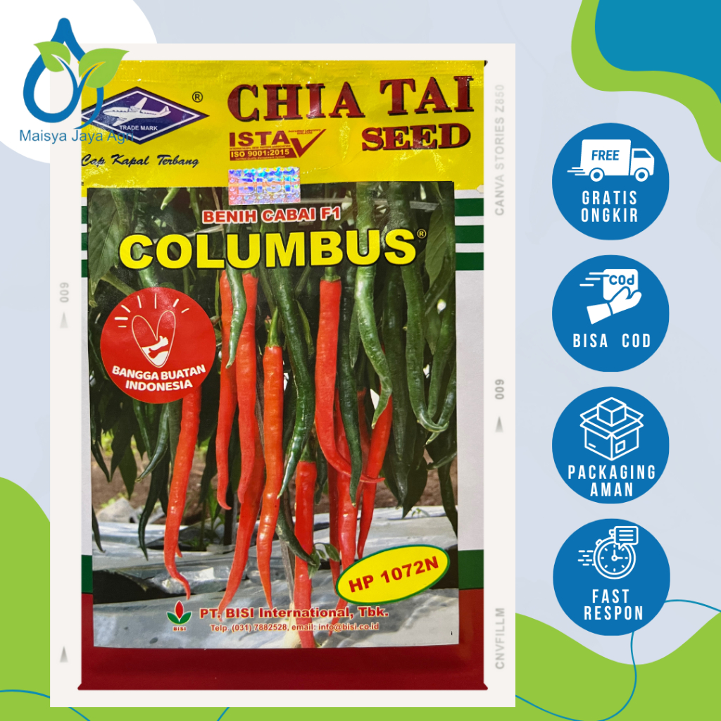 Benih Cabe Colombus F1 cabai merah besar dari BISI Cap Kapal Terbang isi 10 gram dan 5 gram