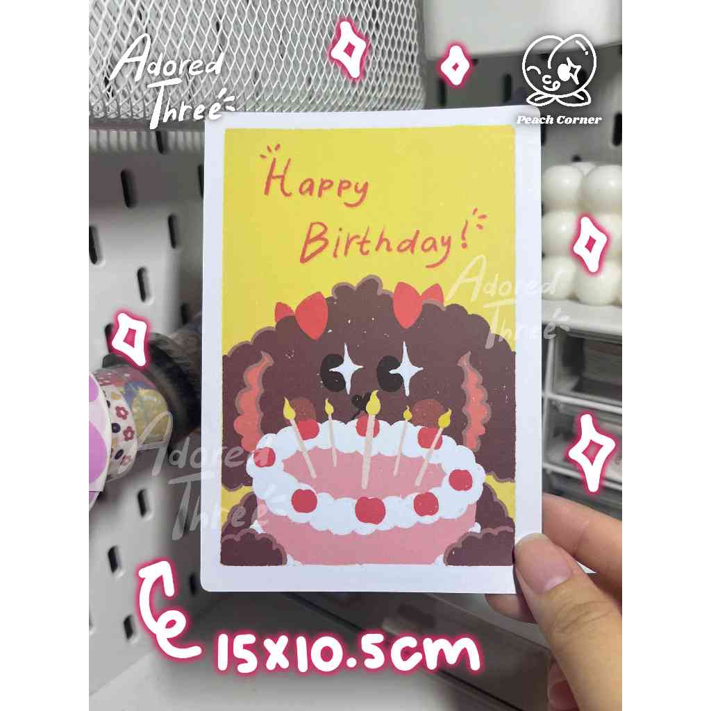 

Chimmy Happy Birthday Greetings Card | Adored Three | Cute Dogs Dog Toy Poodle Party Cake Kue Stationary Postcard