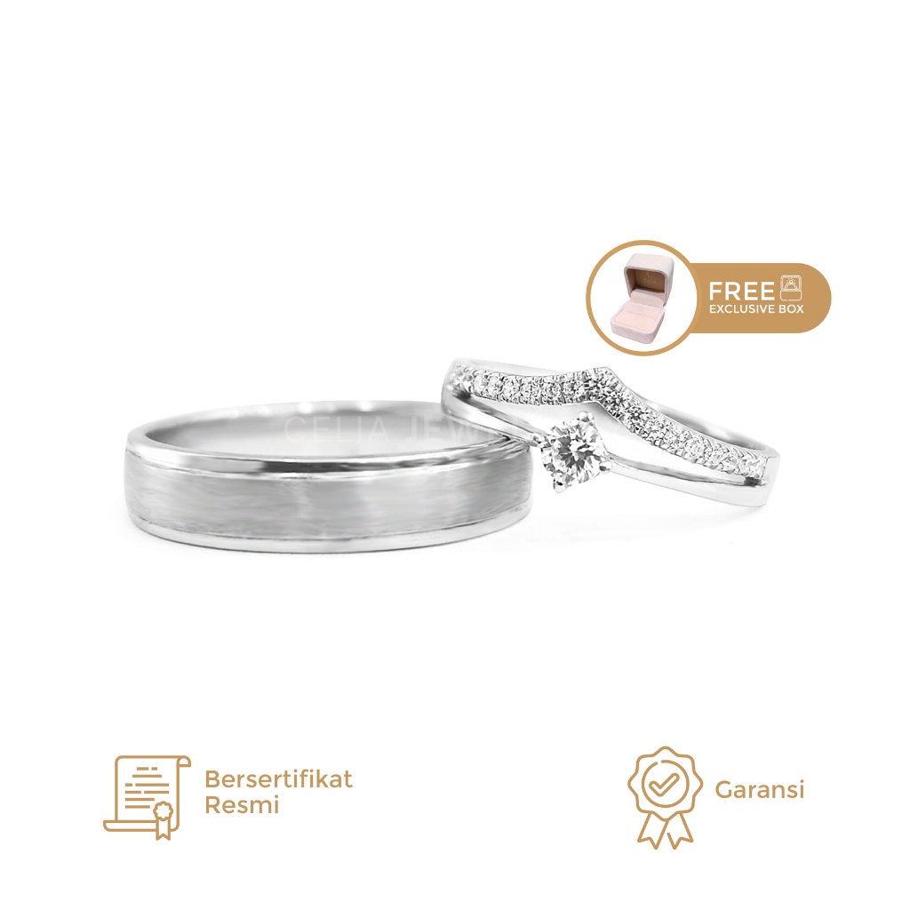 Celia Jewellery - Cincin Kawin Couple Emas Putih WR083 Cincin Nikah Cincin Tunangan Cincin Lamaran E