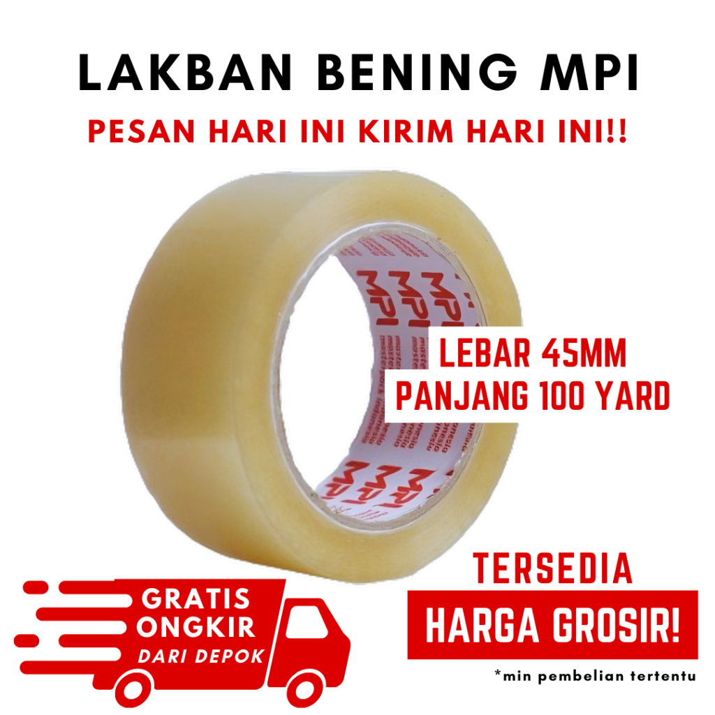 

Lakban packing bening 2 inch 45mm 100 yard 42 micron