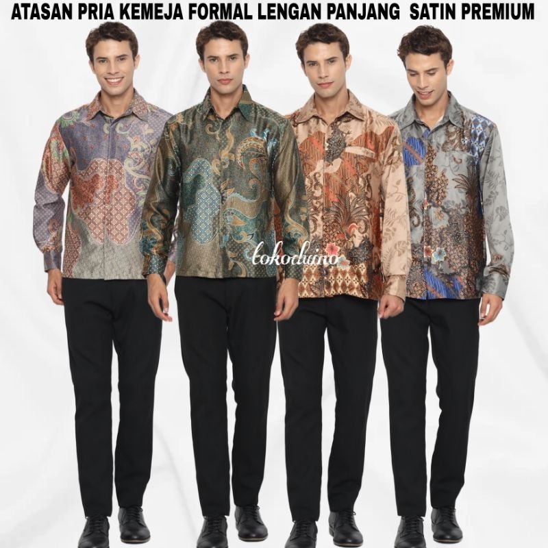 KEMEJA FORMAL PRIA BATIK SATIN BAJU ATASAN KANTOR LENGAN PANJANG PESTA ALT SBN SERIES SATIN PREMIUM 