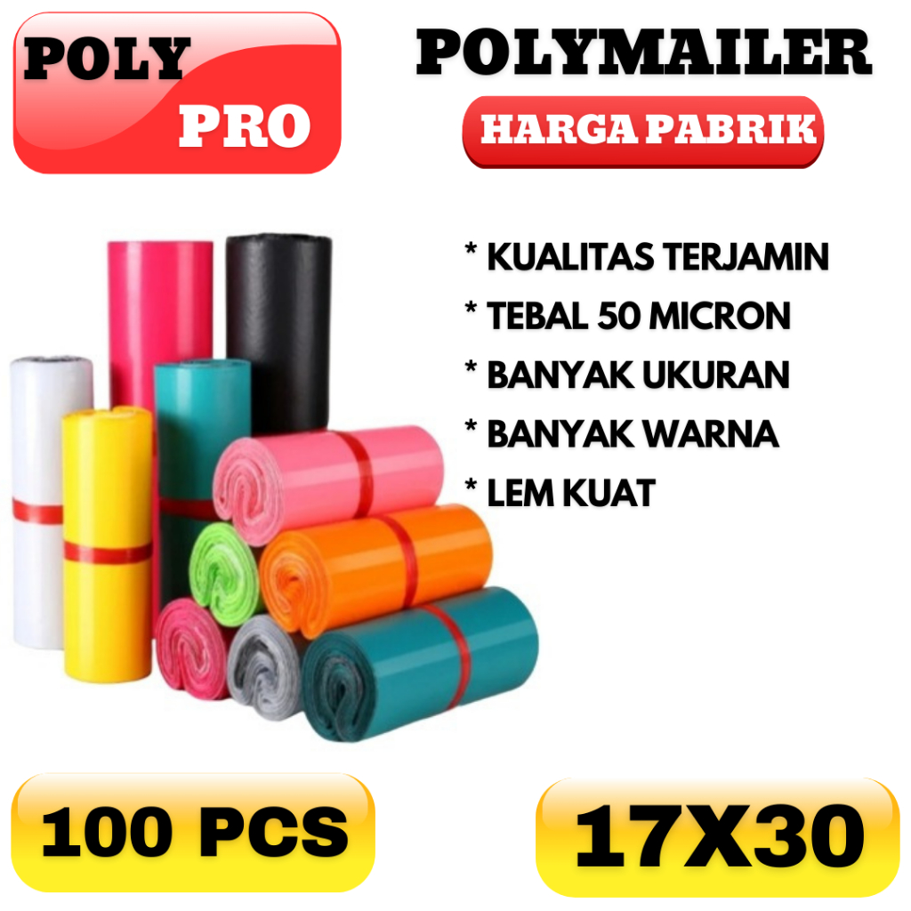 

Plastik Packing 17x30 / Polymailer Warna LDPE Glossy (Isi 100Pcs)