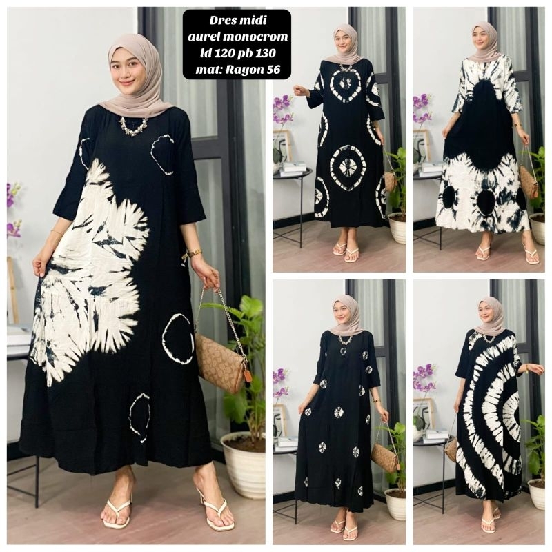Dress Midi Aurel Monocrom // Hitam-Putih // JUMBO