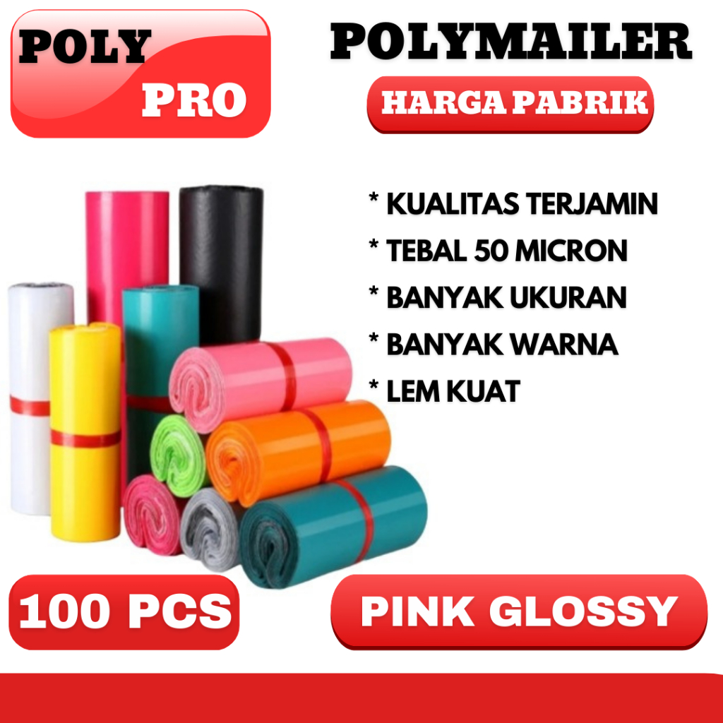 

Plastik Packing Pink Glossy / Polymailer Warna LDPE Glossy (Isi 100Pcs)