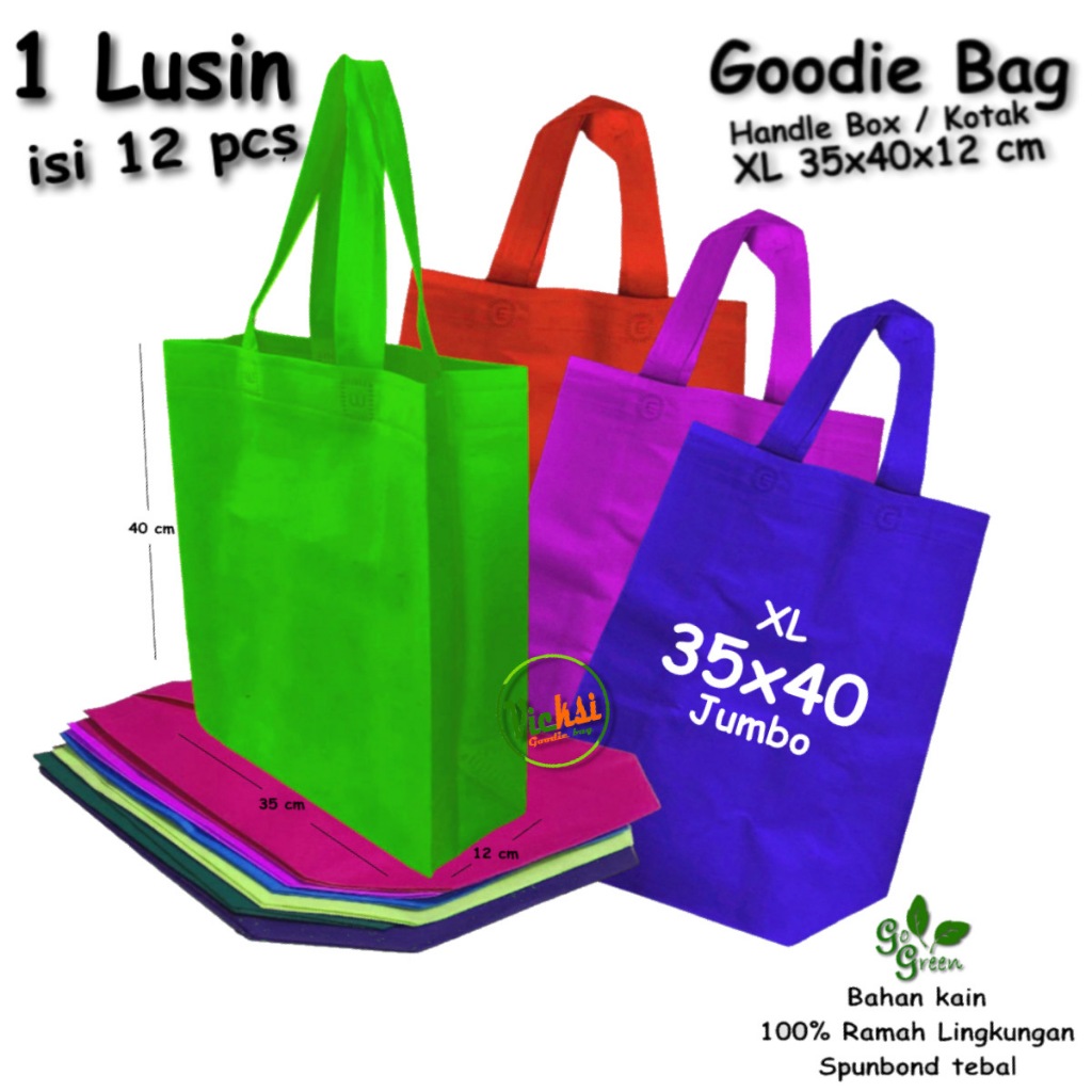 

Lusinan isi 12pcs Tas Kain Spunbond Goodie Bag Polos Handle Box / Kotak Jumbo XL 35x40x12 Kantong Belanja Supermarket bingkisan Parcel Sembako / Souvenir Hantaran Hajatan / Hari Raya