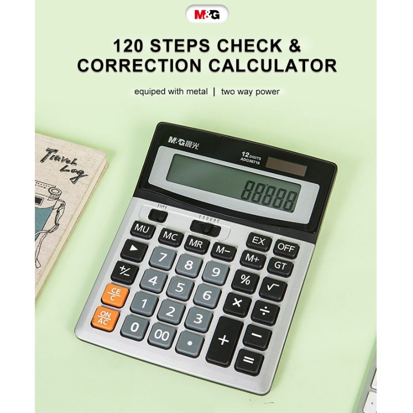 

Kalkulator M&G 120 Steps Check & Correct Calculator 12 Digits Two Way Power MGC-10 ADG98779 Original