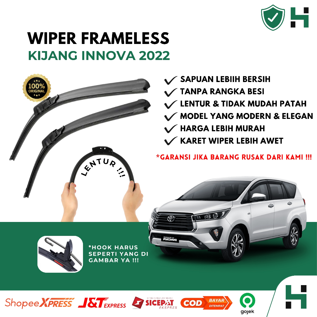 Wiper Mobil Frameless Kijang Innova 2022 Sepasang Isi 2 Pcs Kanan Kiri | Wiper Kaca Mobil Kijang Inn