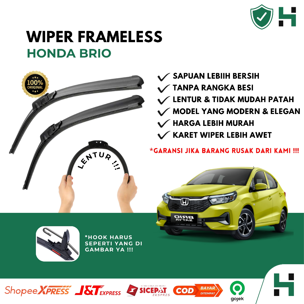 Wiper Mobil Frameless Honda Brio Sepasang Isi 2 Pcs Kanan Kiri | Wiper Kaca Mobil Honda Brio | Wiper
