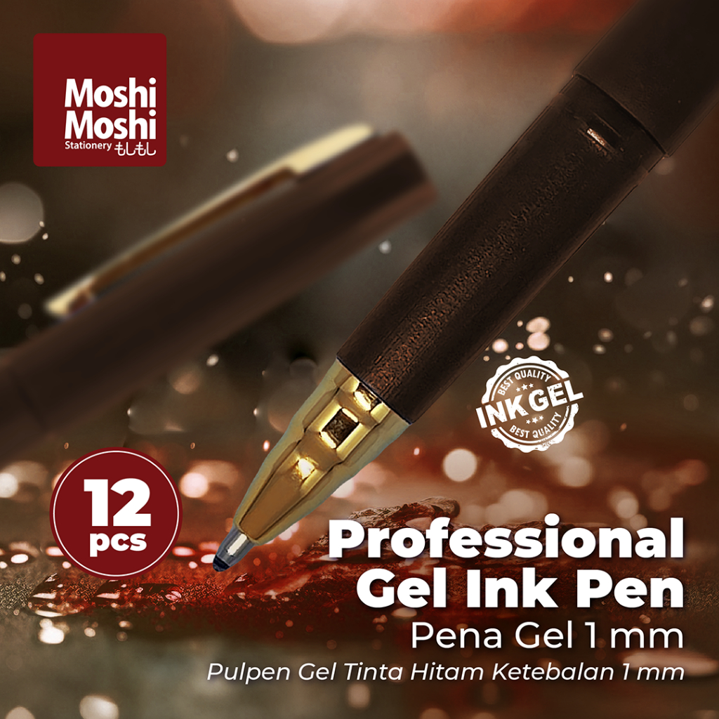 

12 PCS Professional Pen Ink Gel Pena 1 mm Alat Tulis Pulpen Saku Tinta Hitam